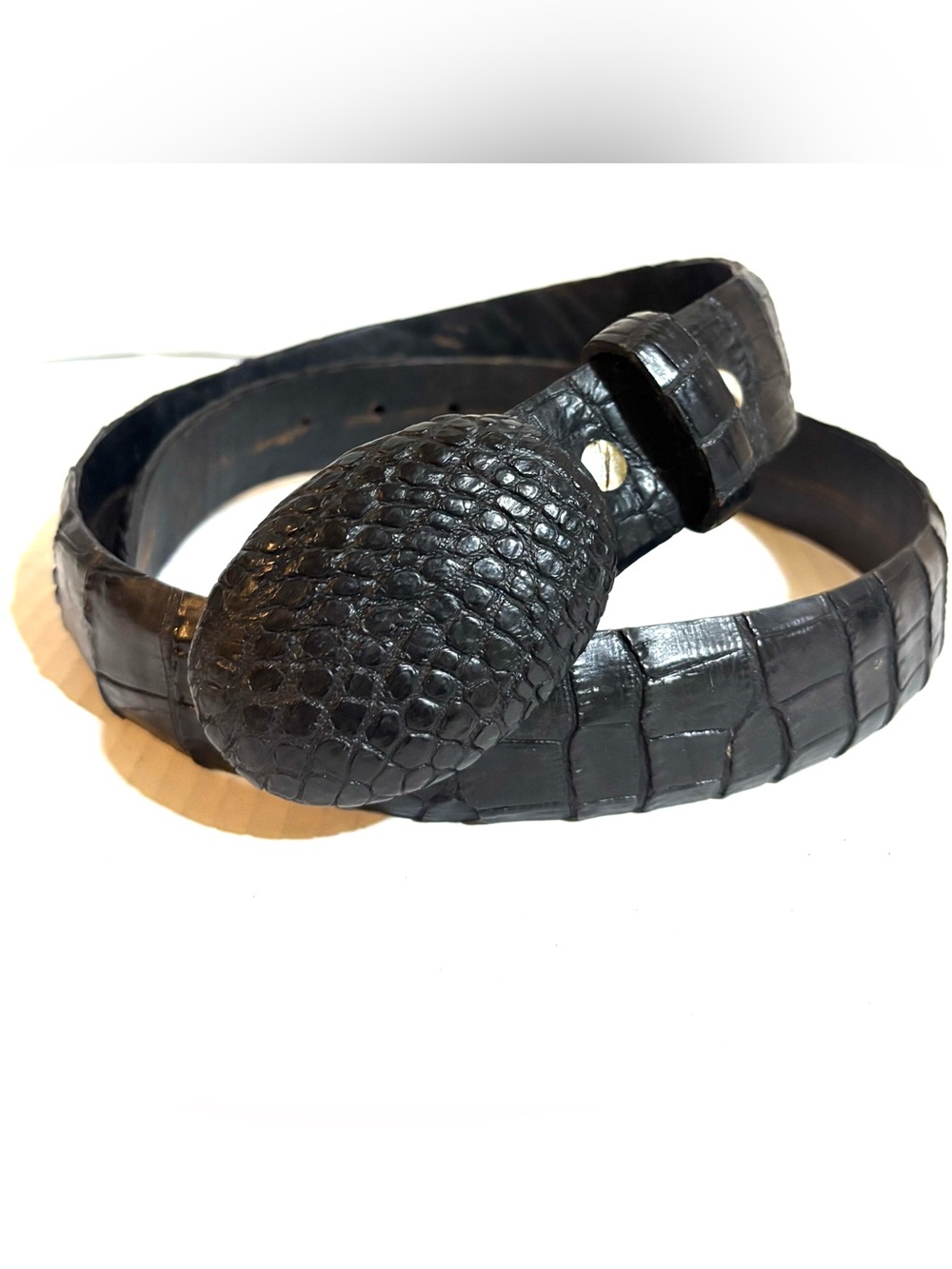 Handmade vintage crocodile  leather unisex  Belt with Sculpted Buckle